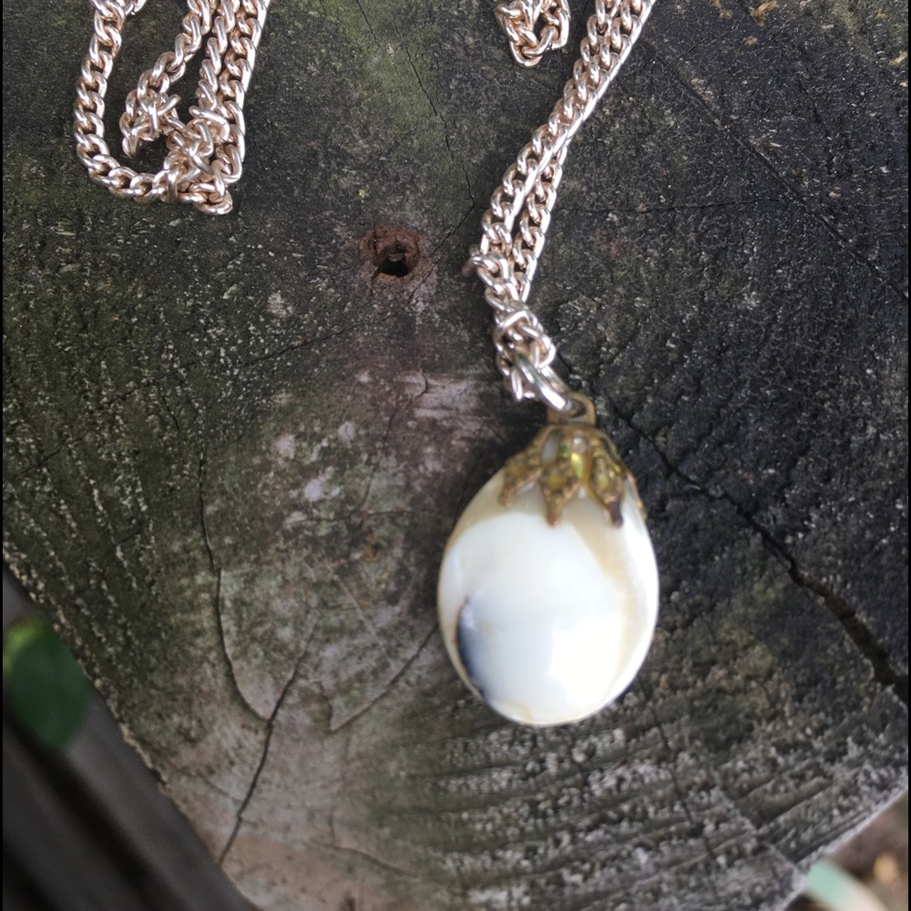 Vintage German natural sea shell & gold necklace